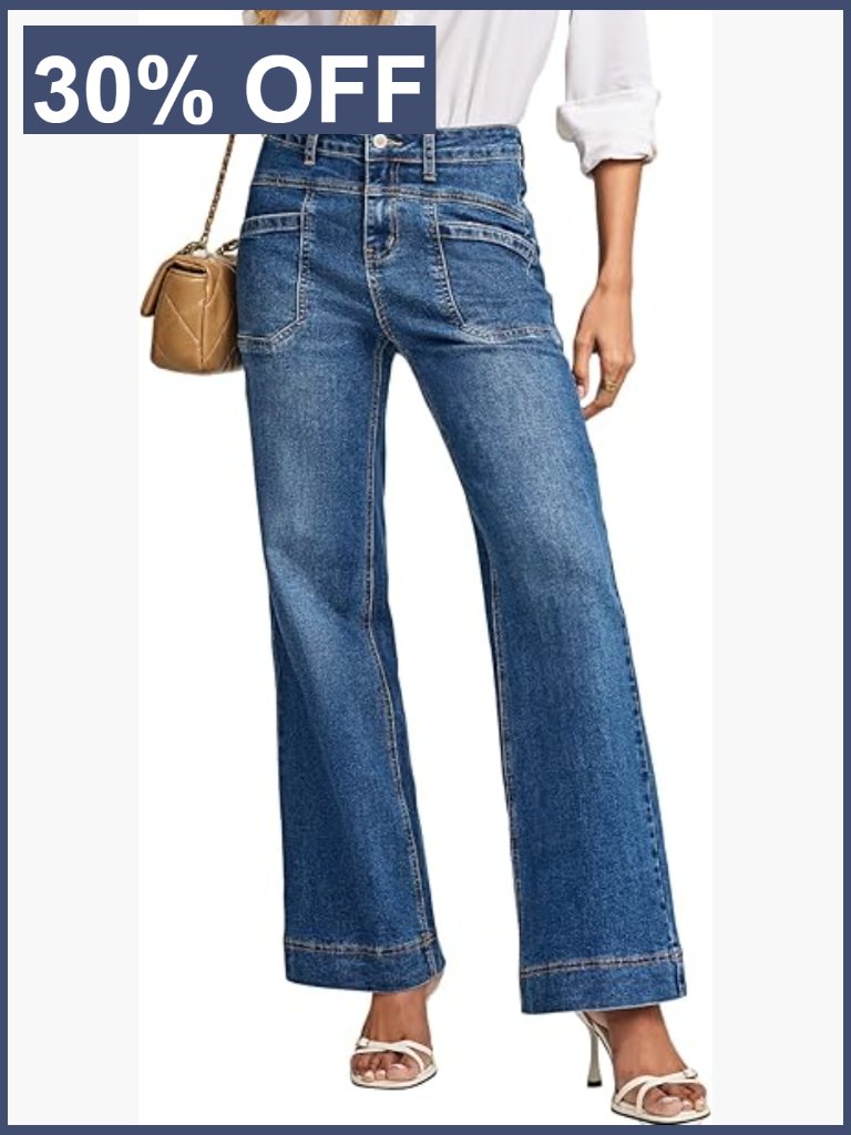 High Rise Wide Leg Bootcut Jeans Stretchy Denim Pants